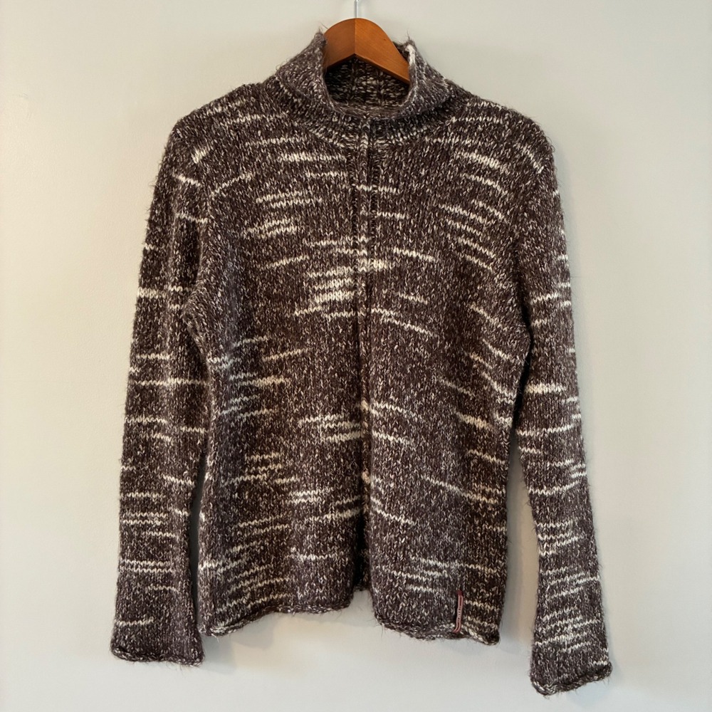 REI Sweater L Brown Marled Wool Blend Chunky Knit Pullover Gorp Cabin Granola